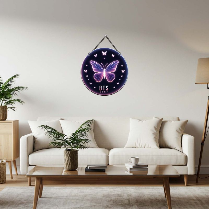 BTS Army Logo Butterfly Wall Hanging K-Pop Themed Room Decor for Bedroom & Kids Room Birthday Gift for BTS Fans Wall Art Decor